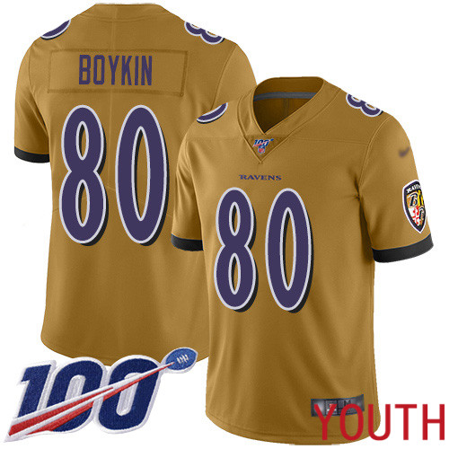 Baltimore Ravens Limited Gold Youth Miles Boykin Jersey NFL Football 80 100th Season Inverted Legend